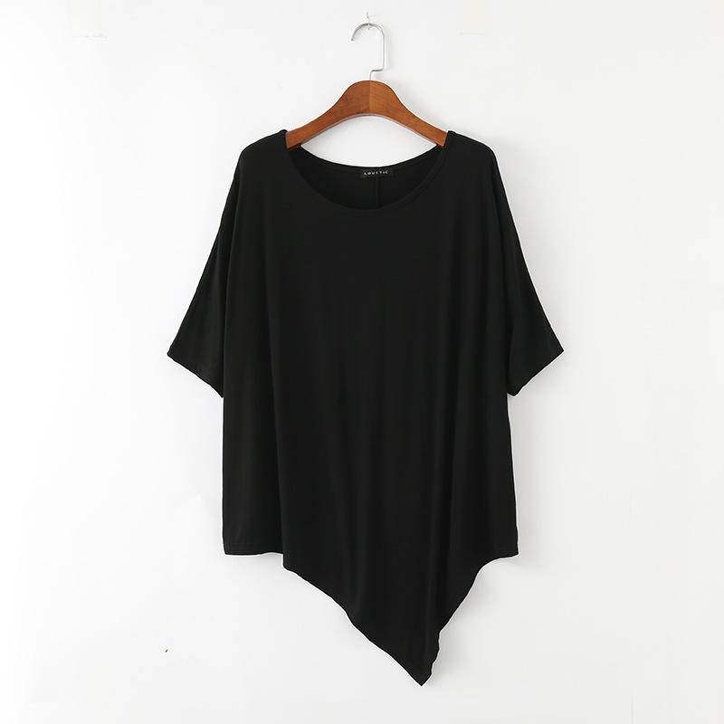Women s Summer Asymmetrical Batwing-Sleeve T-Shirt: Mid-Length, Short-Sleeve Round-Neck Base Layer Top L чёрный