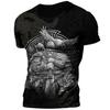 Retro Viking Tattoo 3D Print Men's T-shirts Summer Viking Odin Crew Neck Loose Short Sleeve Casual Tops Tees Oversized T Shirts