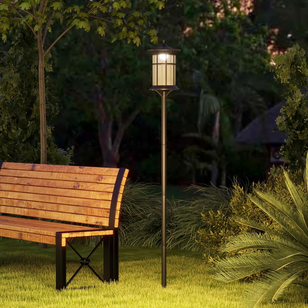 Solar Garden Lamp Post 184cm Tall with Cold White LED Light and IP44, Black