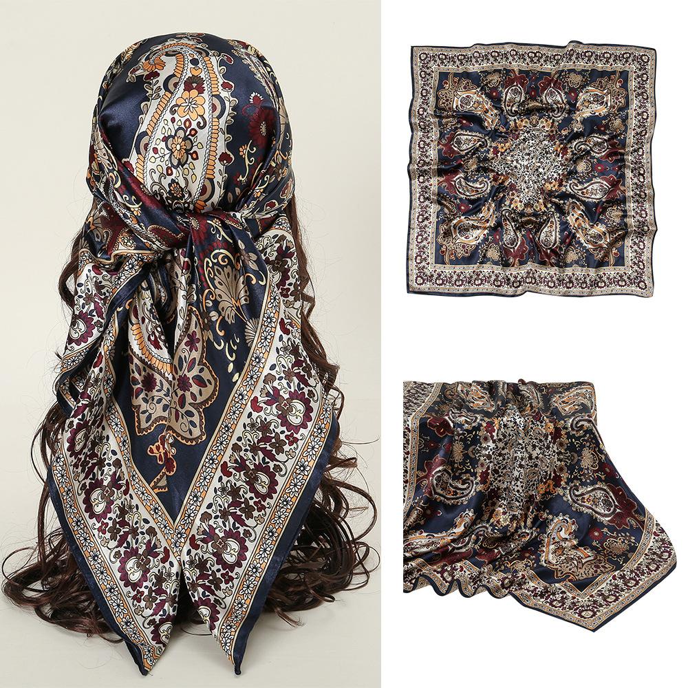90*90Cm Square Silk Scarf Women Print Scarves Satin Shawl Wrap Hijab Female Headband Bandana Foulard Neckerchief