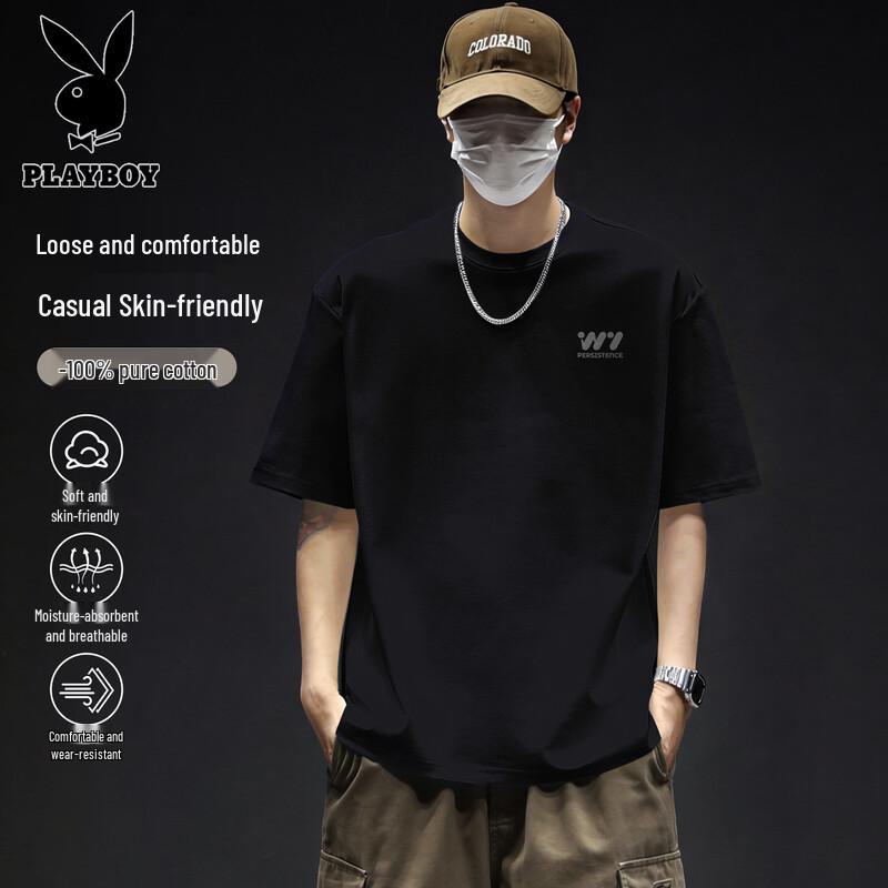 PLAYBOY Men's Loose Fit Pure Cotton Short Sleeve T-Shirt (2026 Collection)