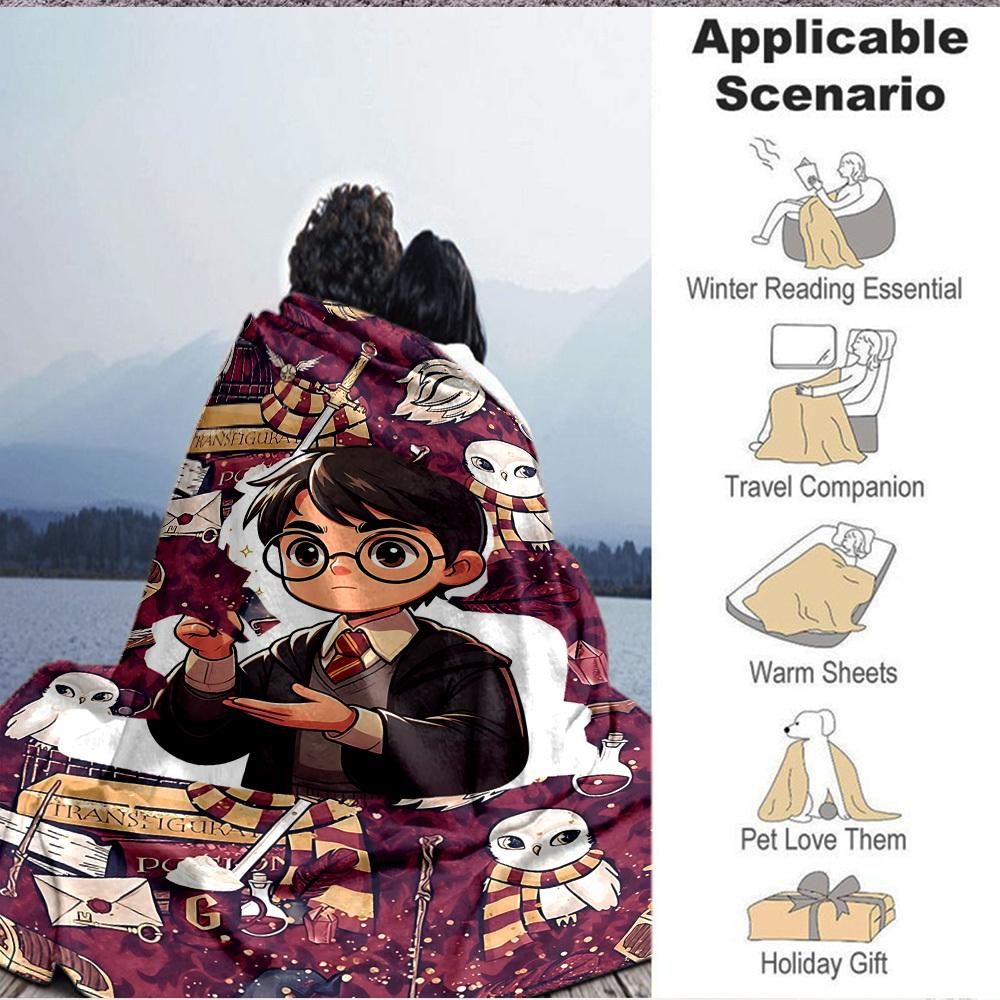 1pc Harry Potter Blanket Lightweight Flannel Throw For Sofa, Bed, Travel, Livingroom, Office, Couch, Chair, And Bed