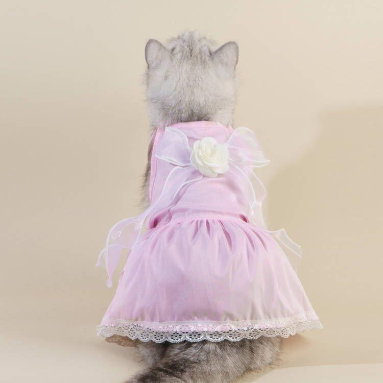 Spring and Summer Breathable Cat Clothing Dog Clothing Pet Cotton Floral Suspender Dress Comfortable Mesh Dress Formal Dress