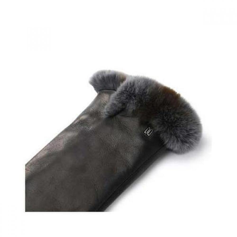 Daks Black Lambskin Rex Fur Touchscreen Gloves Dcgv2f276