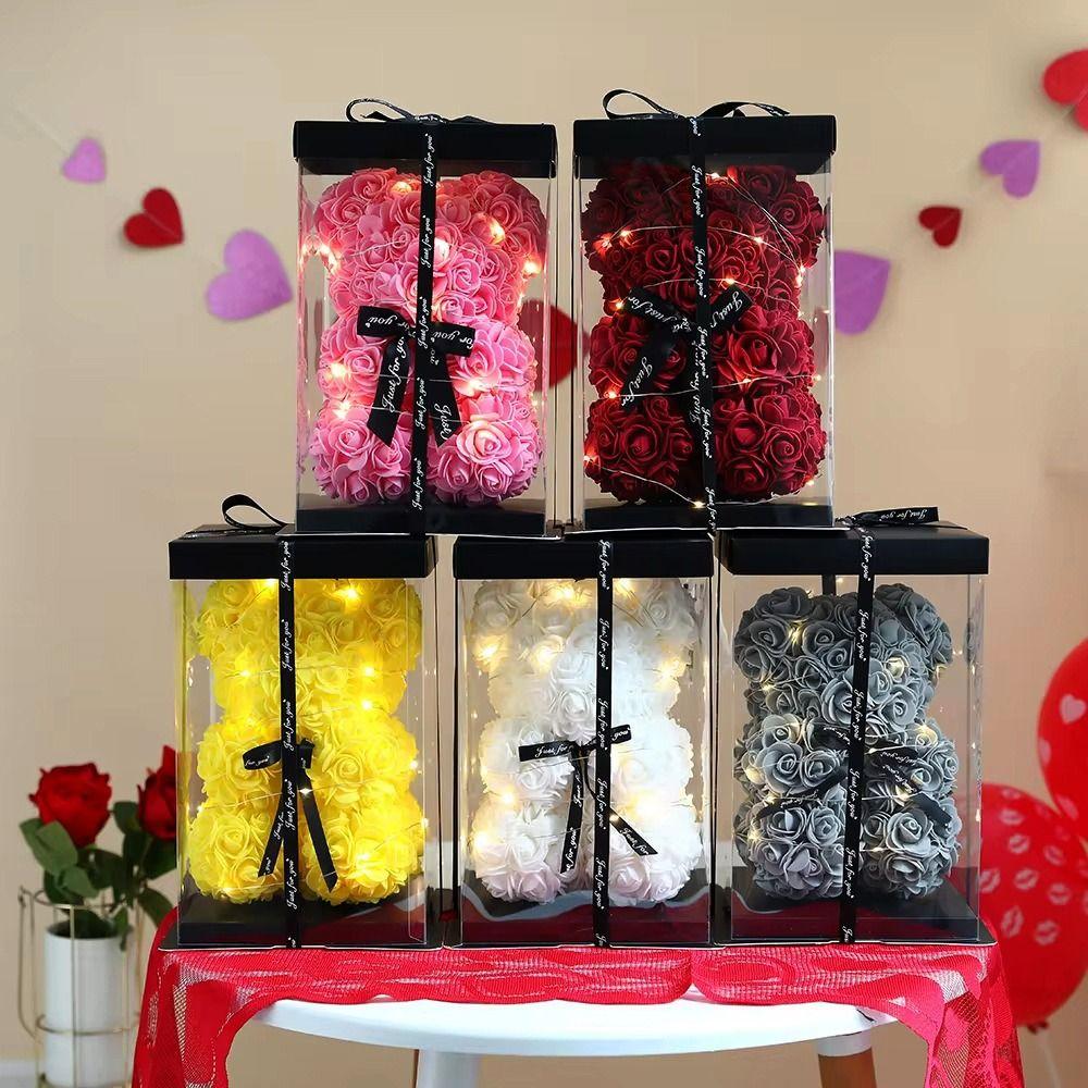 With LED Strip Artificial Teddy Rose Girlfriend Women Anniversary Bear  Wedding Party Supplies