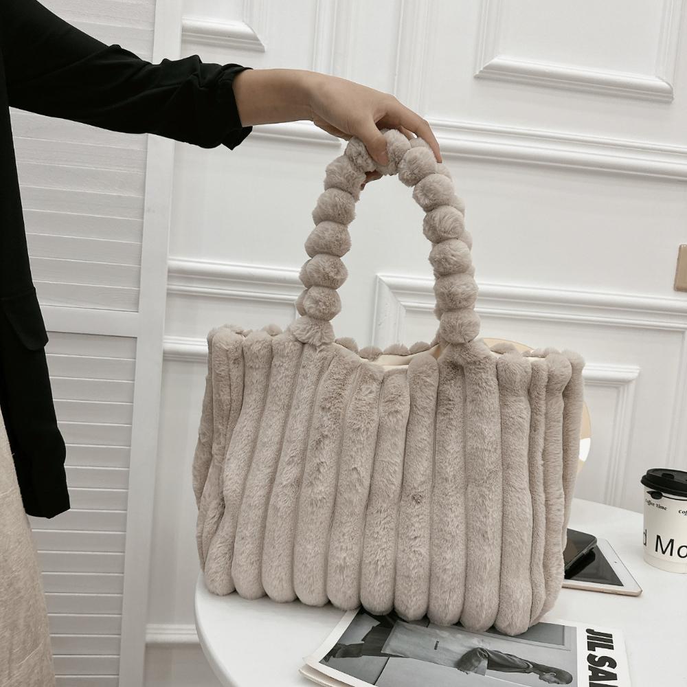 Autumn Winter New Fashion Macaron Women's Shoulder Bags High Capacity Commuter Horizontal Square Large Tote Bag Plush College Student Girl Armpit Bags