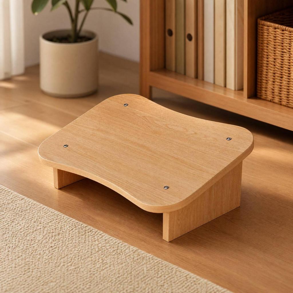 Wooden Footrest Stool Ergonomic with Slanted Support Legs Modern Under Desk Foot Rest for