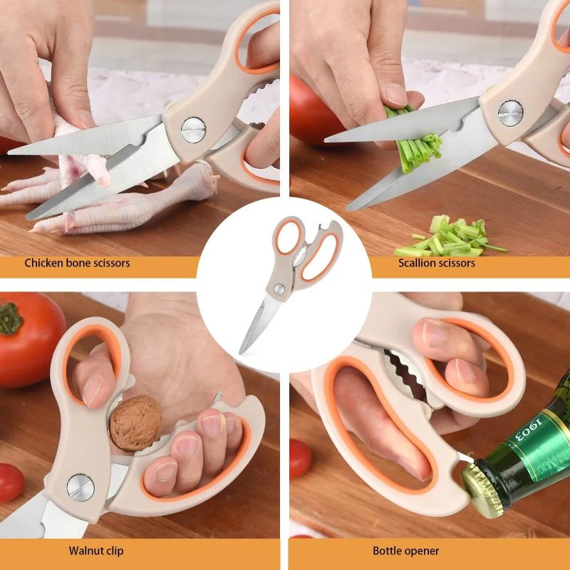 Stainless Steel Multifunctional Kitchen Scissors PP + TPR Comfort Handle Chicken Bone Cutter Shears with Nut Cracker