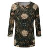 Trendy Vintage 3/4 Sleeve Top For Women ,Ladies Casual Three Quarter Sleeve Round Collar Printed T-Shirt Blouse