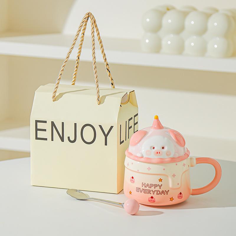 Household Drinking Cup Ceramic Coffee with Lid Mug Girl High Looking Birthday Gift Souvenir Cute