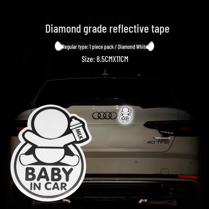 Reflective Baby In Car Sticker - Self-Adhesive Diamond Grade Warning Sticker