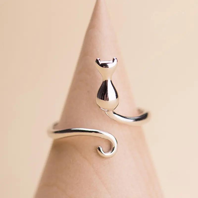 Ladies' Silver Cat Ring, Can Be Opened And Adjusted In Size, Simple And Fashionable Ring, Versatile Accessory Jewelry.