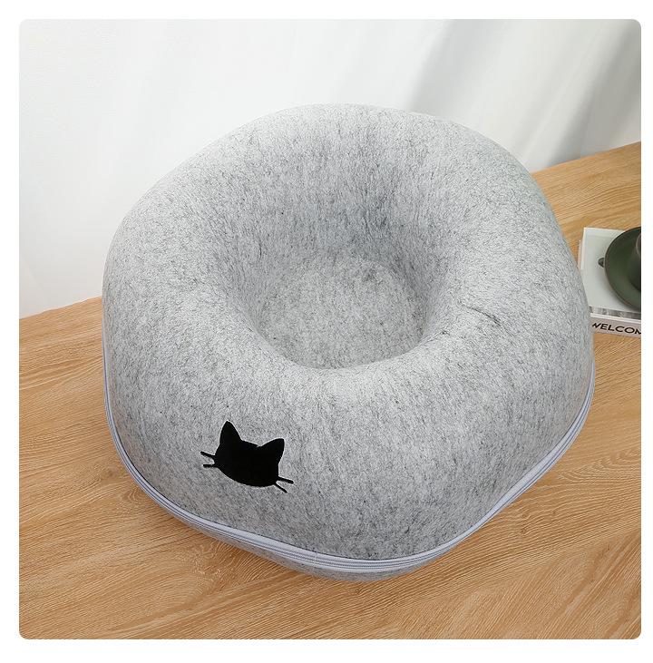Detachable Felt Cat Bed: Semi-Enclosed Donut Tunnel for All Seasons
