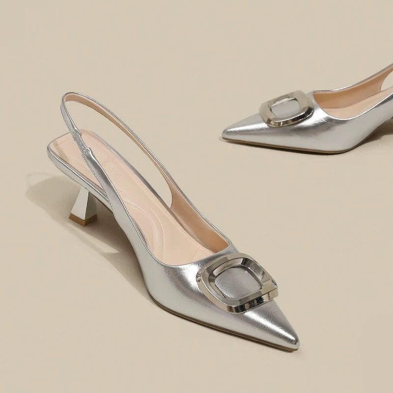 

Internet celebrities popular Baotou sandals women s summer thin women s shoes square buckle with empty single shoes stiletto high heels 40 срібний