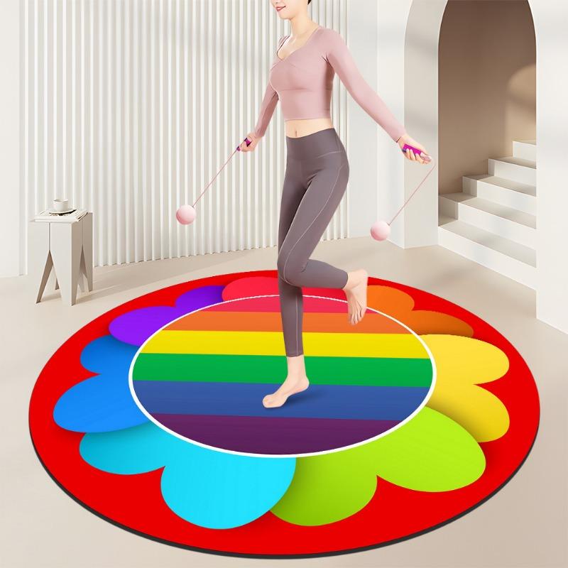 Rainbow Spiral Fitness Mats Colorful Flower Design Movement Healthy Motif Non Slip Exercise Rugs for Home Gym
