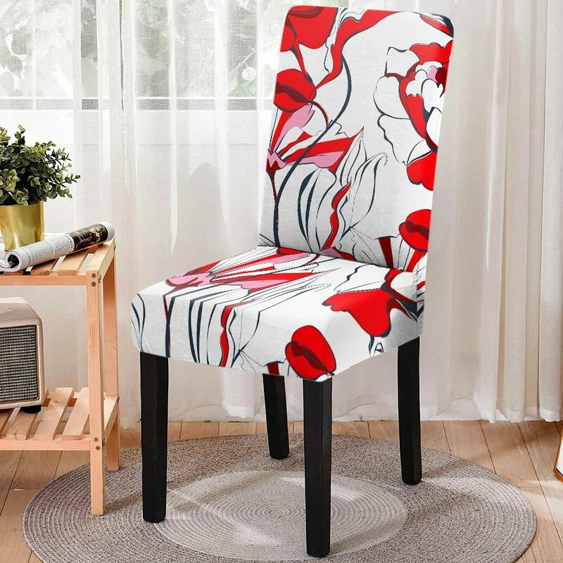 Red Series Flower Pattern Elastic All -Inclusive Dining Chair Cover Dust -Proof Washable Gaming Chair Protector Room Decor