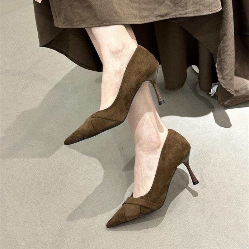 2026 New Spring Suede Women Slip On Shoes Sexy Thin High Heels Wedding Party Shoes Women's Elegant Pointed Toe Dress Pumps