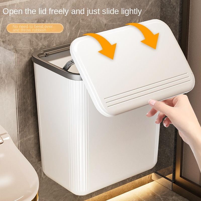 Neuer kreativer wandmontierter Mülleimer leichter Luxus freies Stanzen mit Deckel Mehrszenen Zuhause Badezimmer Küche Müllsammlung