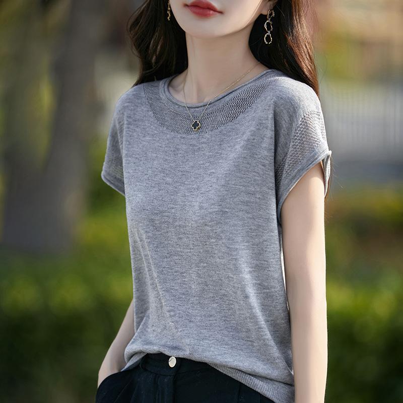 Dámský vlněný pulovr s krátkým rukávem kašmír Qinghe 50% hedvábí 50% vlna jaro a léto vlněná bezrukávová vesta měkká a pohodlná