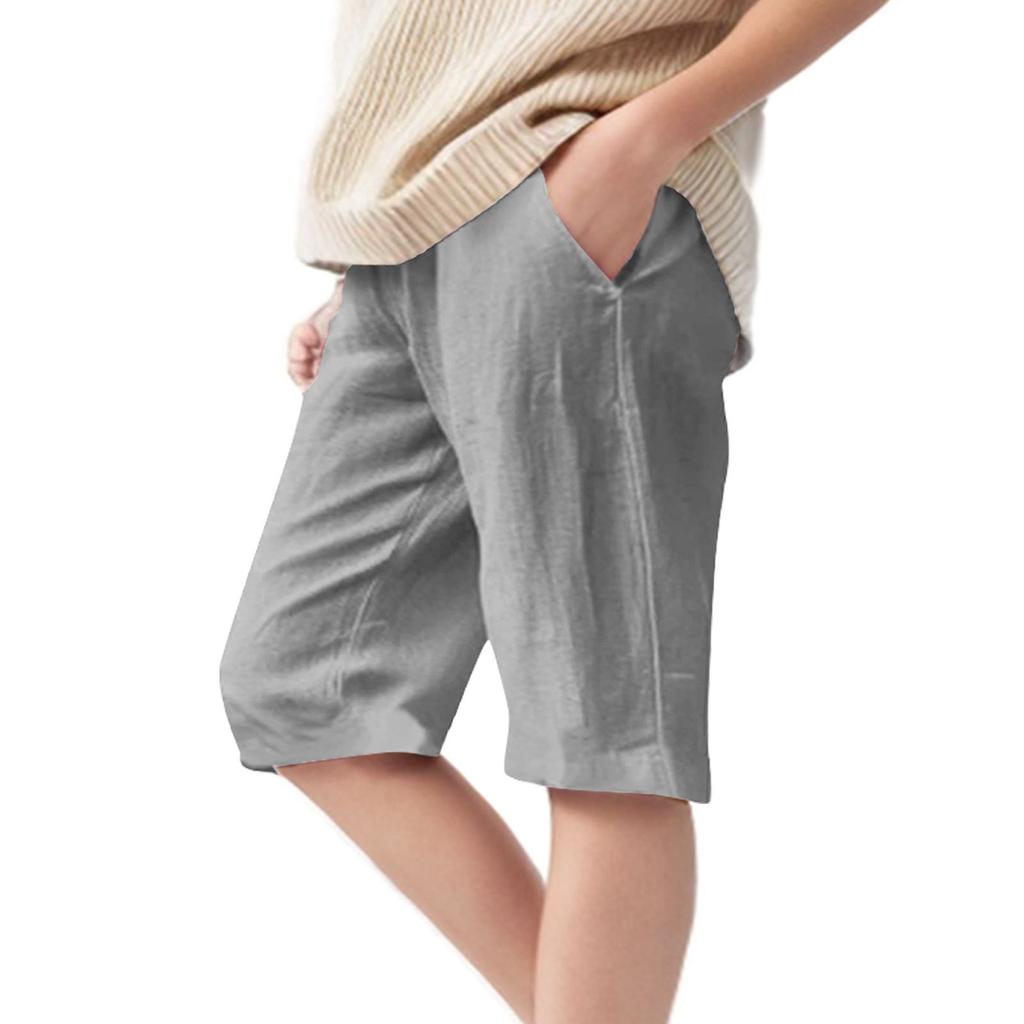 Summer Children's Fashionable Loose Cotton And Linen Casual Lace-up Five-inch Straight Pants
