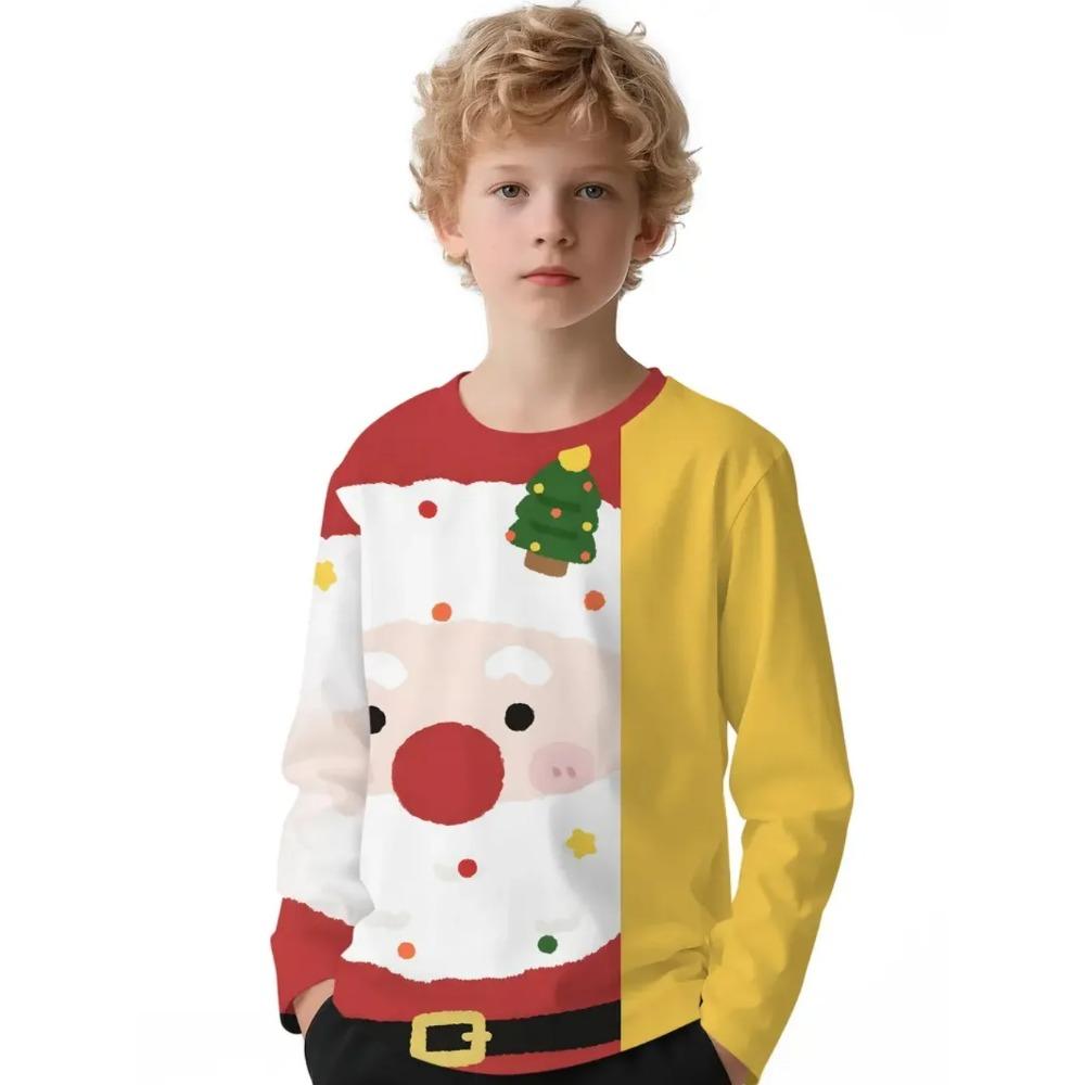 Frühlings- und Herbst-Rundhals-3D-Weihnachtsdruck-T-Shirts Modische lässige langärmlige Kinder-Jungen-T-Shirts
