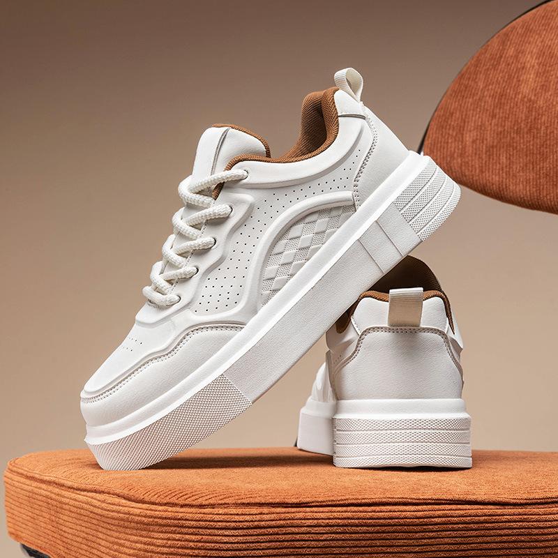 Men's shoes versatile platform casual little white shoes 2025 autumn new fashionable breathable non-slip leather sports board shoes