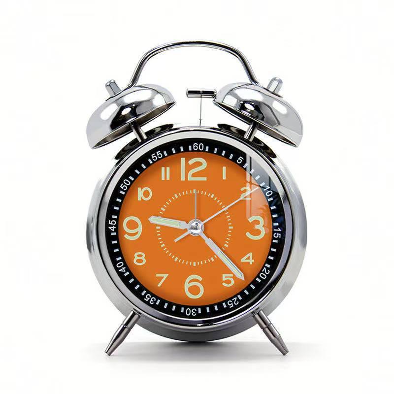 Rechargeable Metal Bell Alarm Clock with Night Light - Super Loud Wake-Up Device for Bedsides, Ideal for Students and Elderly Rooms.