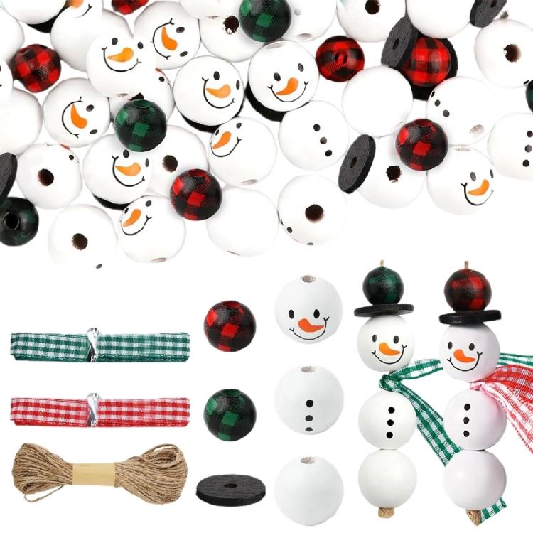 DIY Crafts Decorations Winter Wooden Beads Christmas Beads Kits with Rope Ribbon