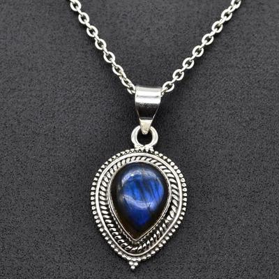 Natural Labradorite Handmade Pendant Necklace 925 Sterling Silver Designer Jewelry