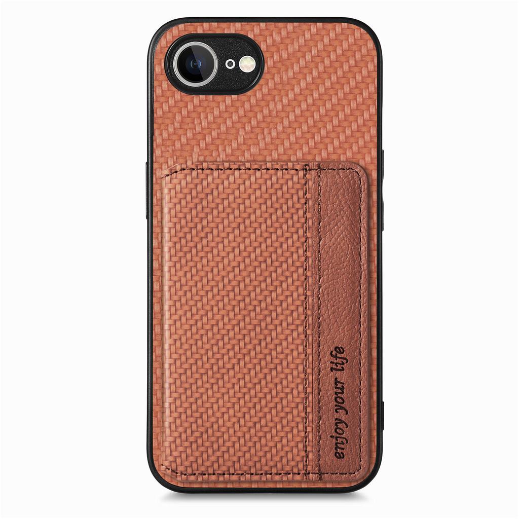 Pro iPhone 16e Pouzdro RFID Blokující Kůže z Uhlíkových Vláken Kryt Zadní Strany Telefonu s Držákem na Karty