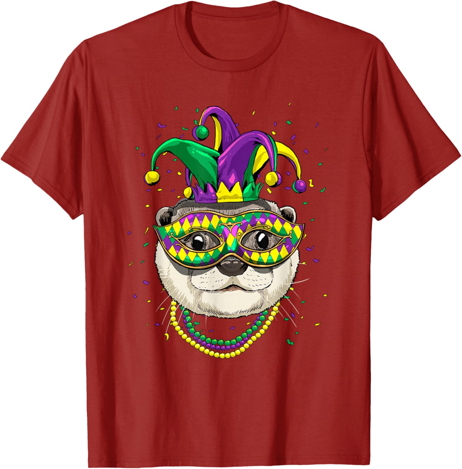 Mardi Gras Otter  Mask Beads Graphic Print Cotton Casual T-Shirt for Men S