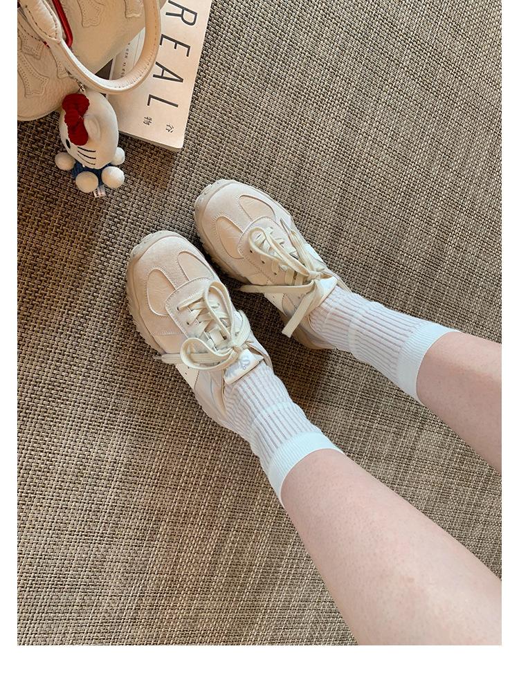 Leather~ 7cm inner height increase shoes color matching round head thick sole German training shoes women's new casual sports shoes Forrest Gump shoes