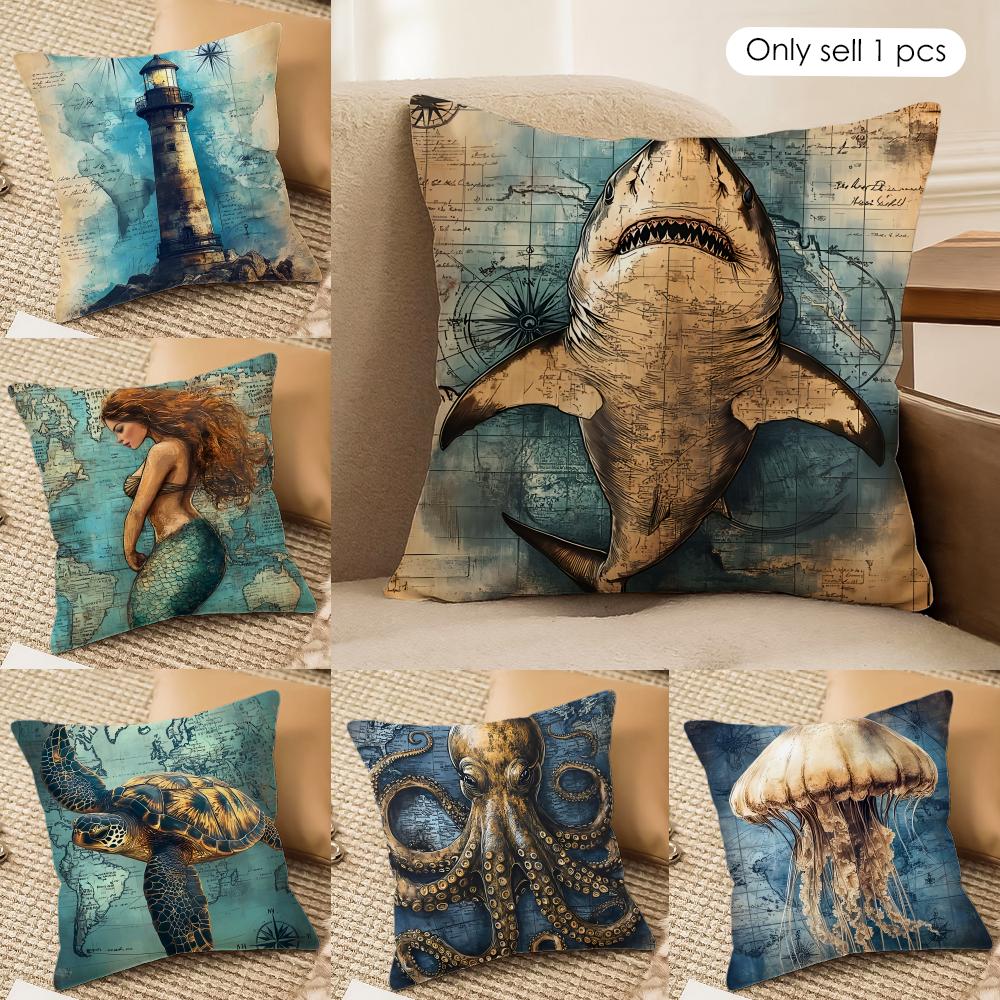 The Retro Age Of Navigation Cushion Cover Silky Short Plush Invisible Zipper Dustproof Sofa Pillow Case For Home Decor