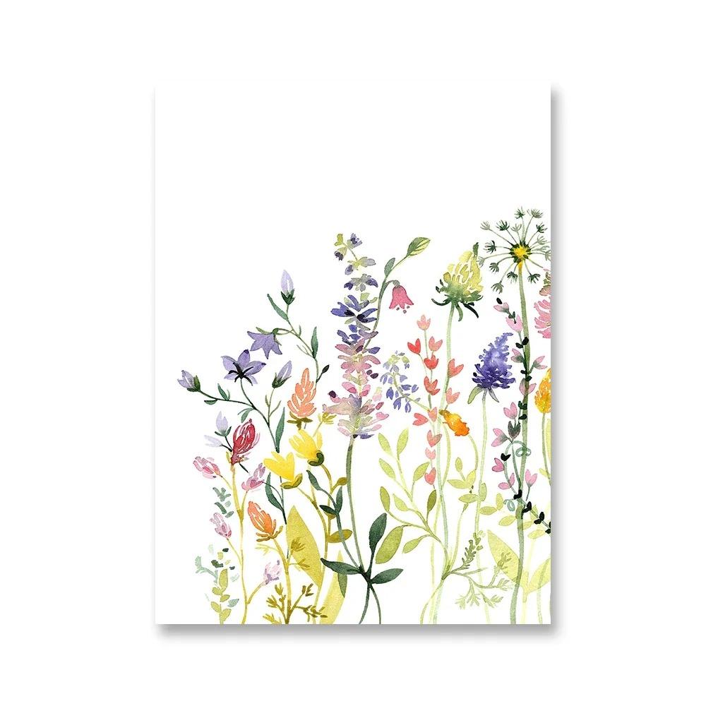 Sulu Boya Kır Çiçeği Posteri Renkli Çiçek Baskıları Bitki Duvar Sanatı Tuval Tablo Oturma Odası Dekorasyonu için Duvar Resimleri