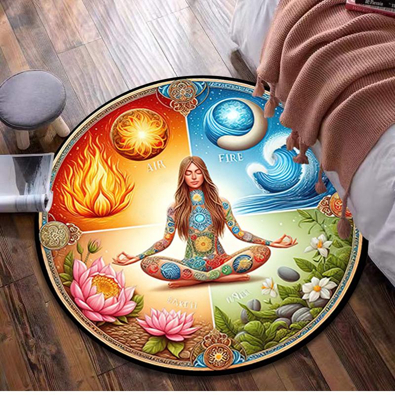 Lotus Meditation Circular Rug Office Decorative Carpet For Living Room Bedroom Door Mat Floor Carpet Computer Chair Area Rug Viking Theme Decor