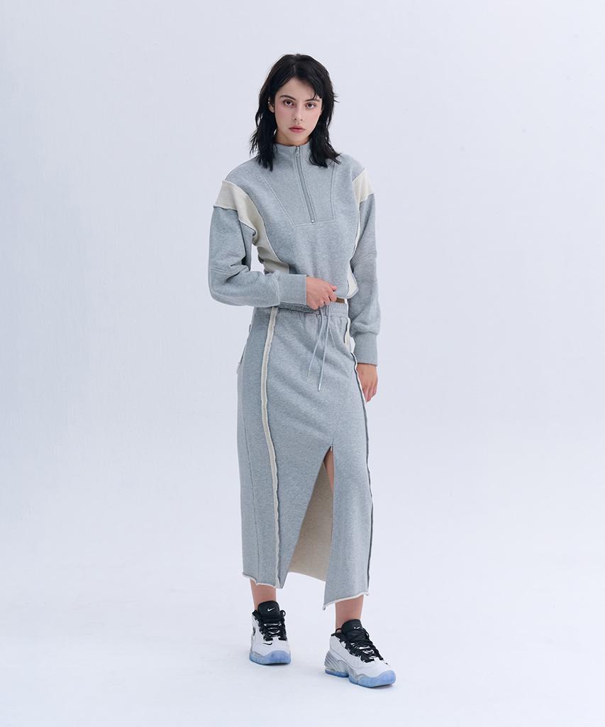 Nine Jet Cutoff Long Sweat Skirt (2 Colors)