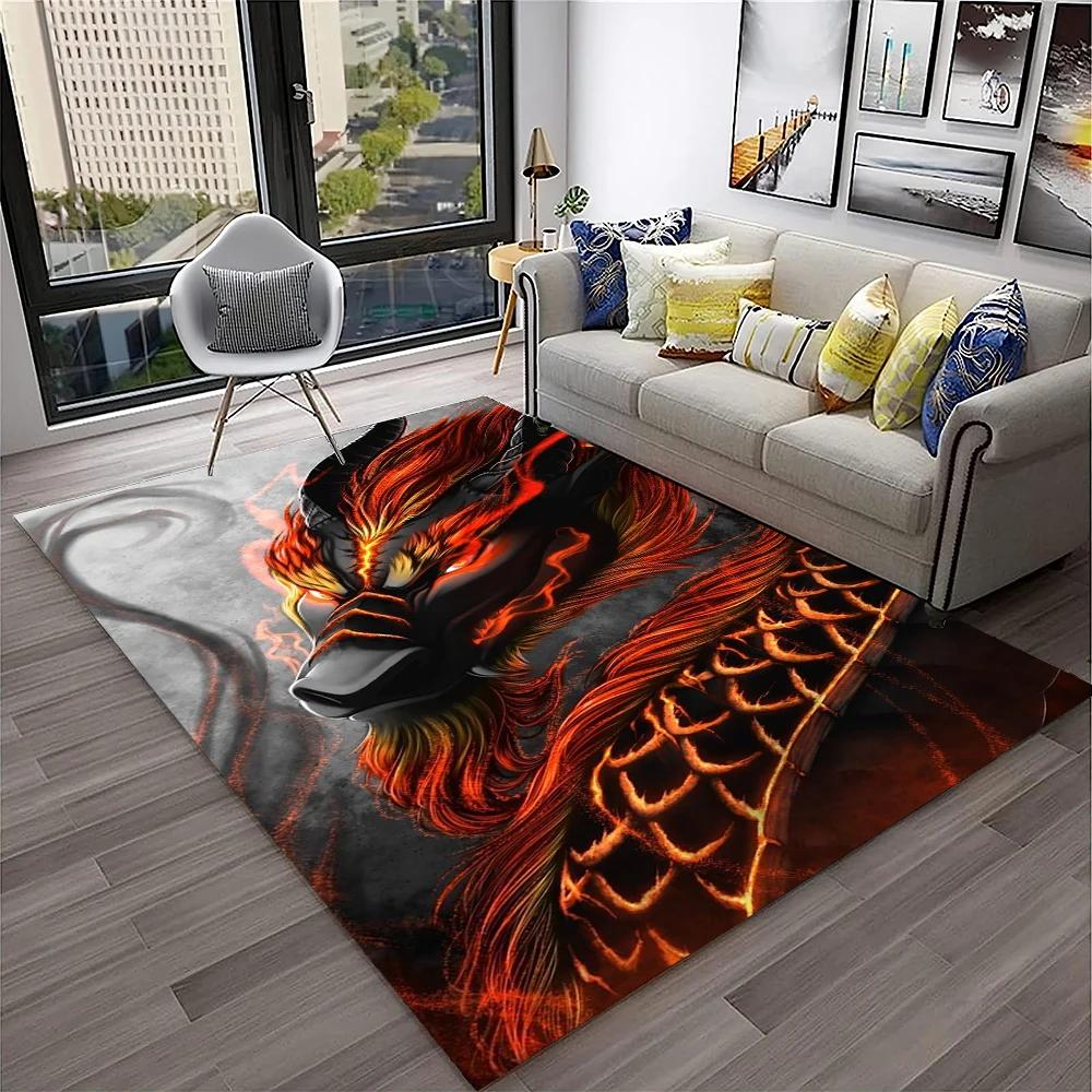 3D China Dragon Myth Art Cartoon Carpet Rug for Home Living Room Bedroom Sofa Doormat Decor,Kid Play Area Rug Non-slip Floor Mat
