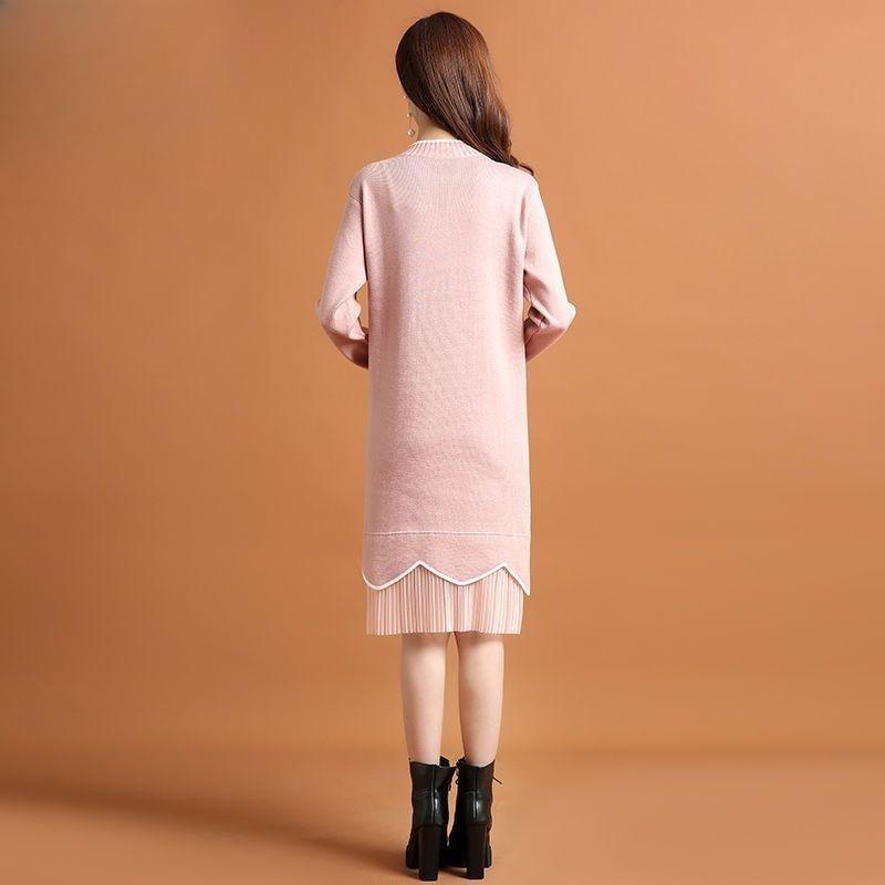 Women's Mid-length Knitted Dress for Autumn and Winter Solid Color Loose Sweater Dress