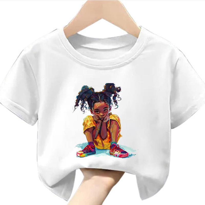 Funny Cute Cartoon African Girl Print Kids Clothes Fashion New Casual Boys TShirts Short Sleeve Soft polyester fabric summer