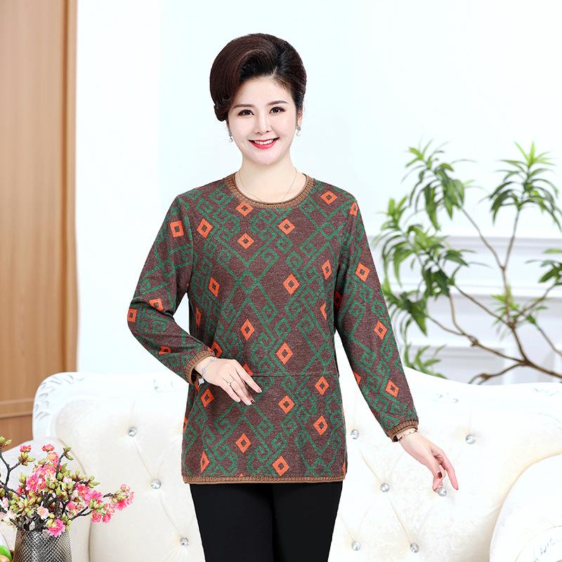 

7XL Plus Size Long Sleeve Shirt for Middle-Aged and Elderly Women - Stylish Spring/Autumn Top for Moms and Grandmas 3XL кавовий