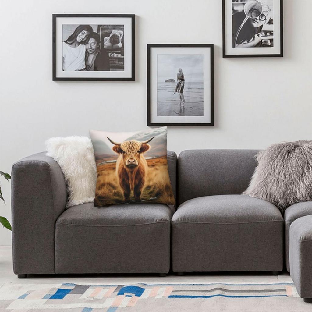 Highland Cow Scottish Cattle Pillowcase Polyester Linen Velvet Pattern Decorative Throw Pillow Case Sofa Seater Cushion Cover