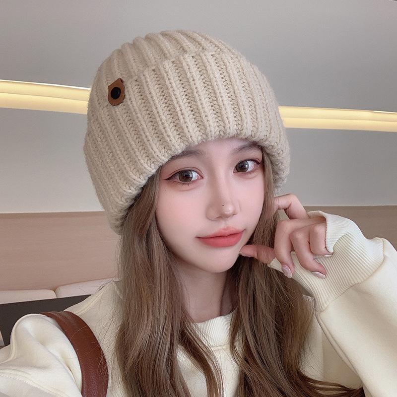 Autumn and Winter Warm and Ear Protecting Cold Hat Large Head Circumference Face Showing Small Knitted Hat Simple and Versatile Pullover Woolen Hat