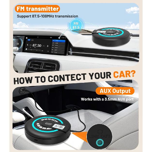 Portable CD Player with Speaker Bluetooth Disman, FM Transmitter, Anti-Skip Protection, Headphones, AUX/USB Supported, LCD Display RGB Light