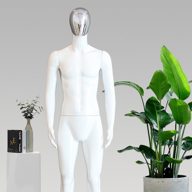 Manequim Masculino de Corpo Inteiro Estilo Coreano Branco Fosco com Rosto Galvanizado