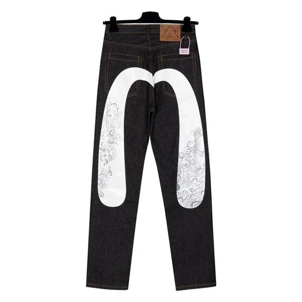 RogueWave Retro 90. léta Japonský styl Streetová osobnost Potištěné rovné džínové kalhoty Y2K Rock Gotický Punk Volné džíny Oblečení pro páry