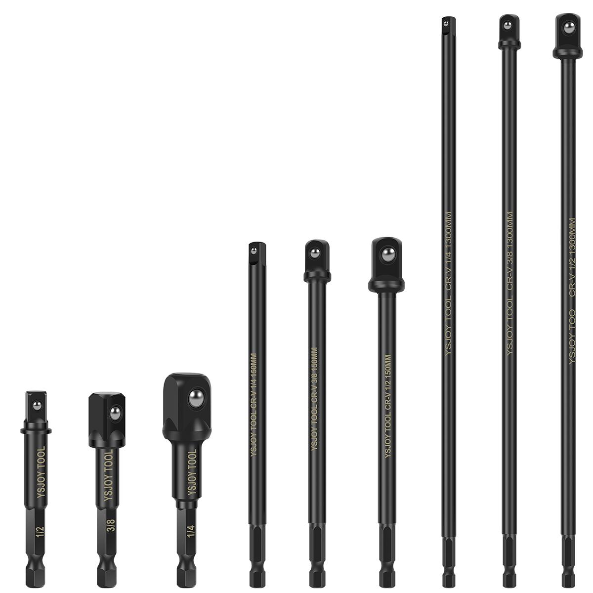 

Набор адаптеров для сверлильных головок с шестигранным хвостовиком, 9 шт., многоцелевой 1/4 , 3/8 , 1/2 , квадратные сверлильные головки, удлинитель для ударного шуруповерта