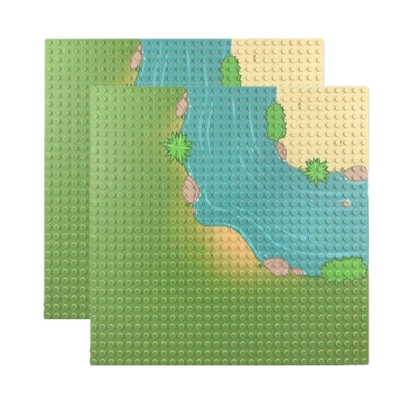 

2Pcs 32x32 Dots Grassland River Baseplate Set, Compatible with Major Brands, Straight & Curved Brick Plates for Kids City Buildi