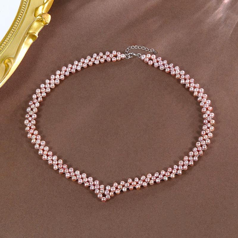 S925 Silver Freshwater Pearl Double-Layer Heart Choker - Japanese/Korean Style Clavicle Chain