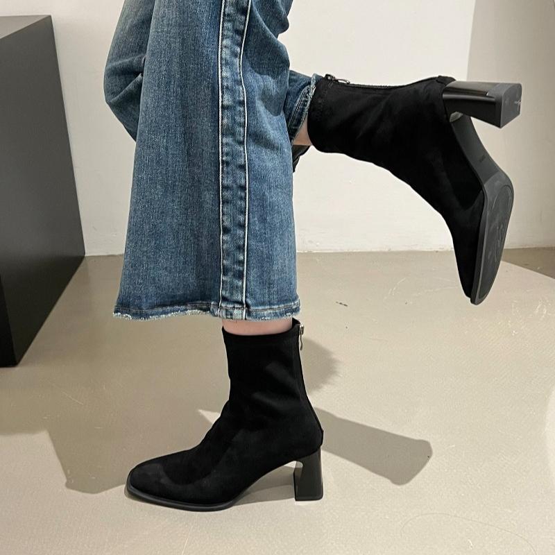 Fashion Ankle Boots Women Suede High Heels Shoes Elegant 2025 New Party Brand Woman Snow Boots Sexy Chunky Chelsea Pumps Woman Botas