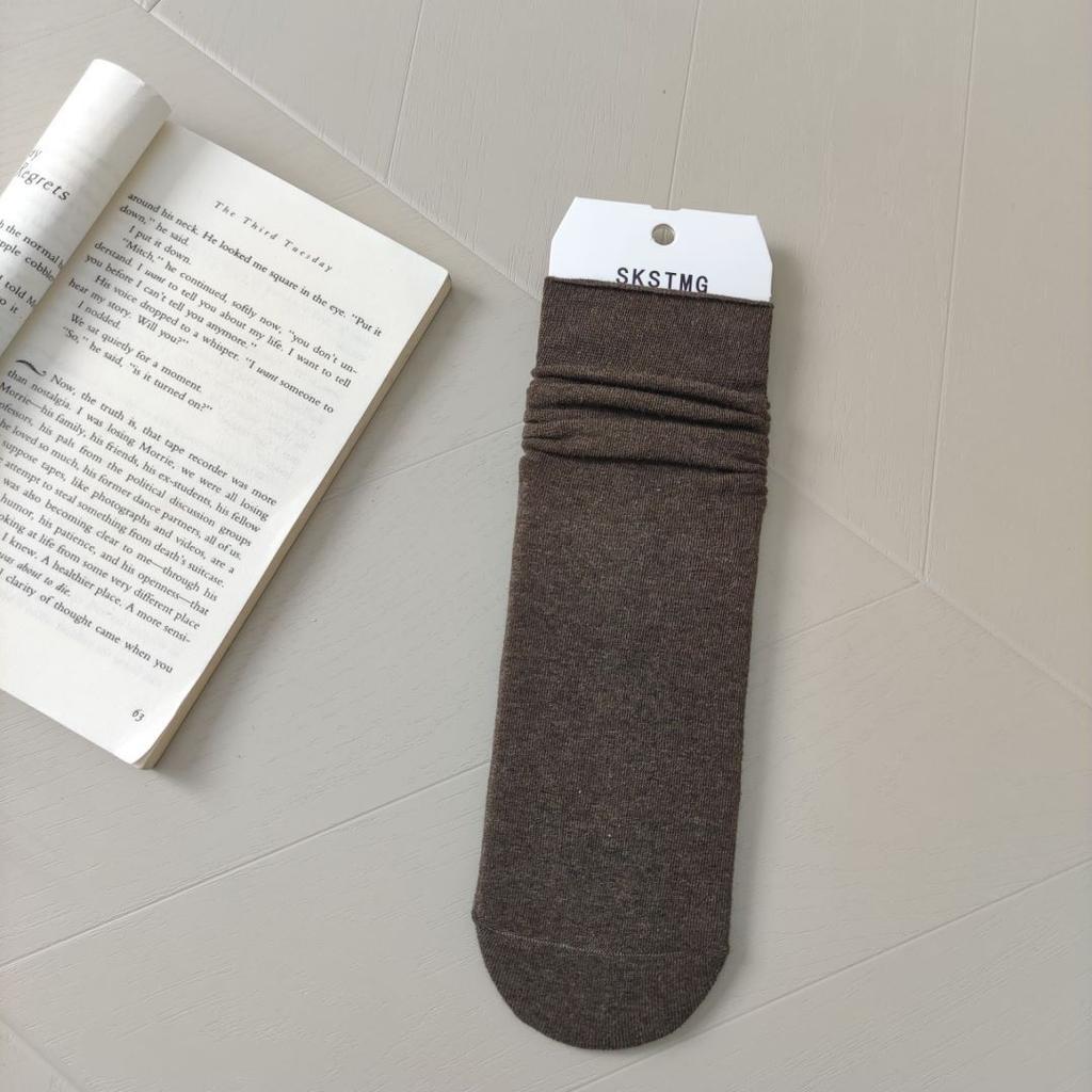 Solid Color Straight Plate Crimped Cotton Socks College Style New Product Medium Tube Socks Quality Stacking Socks